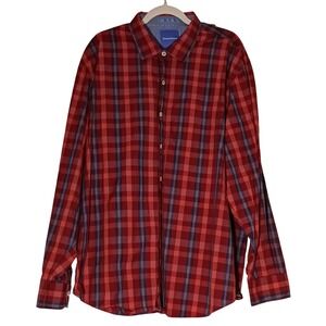 Tommy Bahama Mens Red Plaid Button Up Cotton Shirt Long Sleeve Size XXL